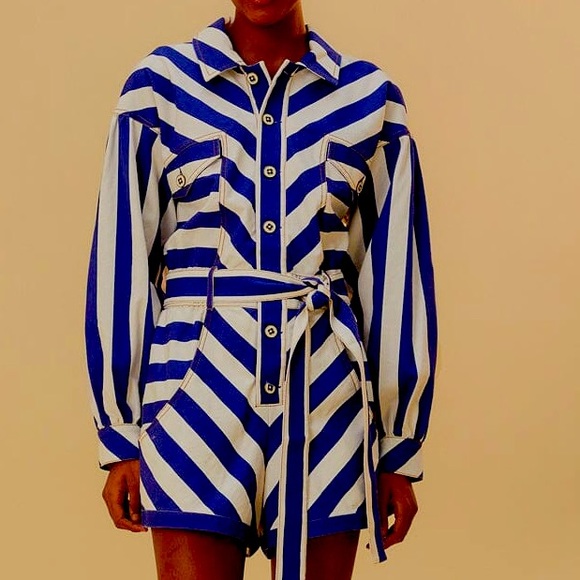 FARM Rio Pants - NWT Farm Rio Blue and White Stripes Romper